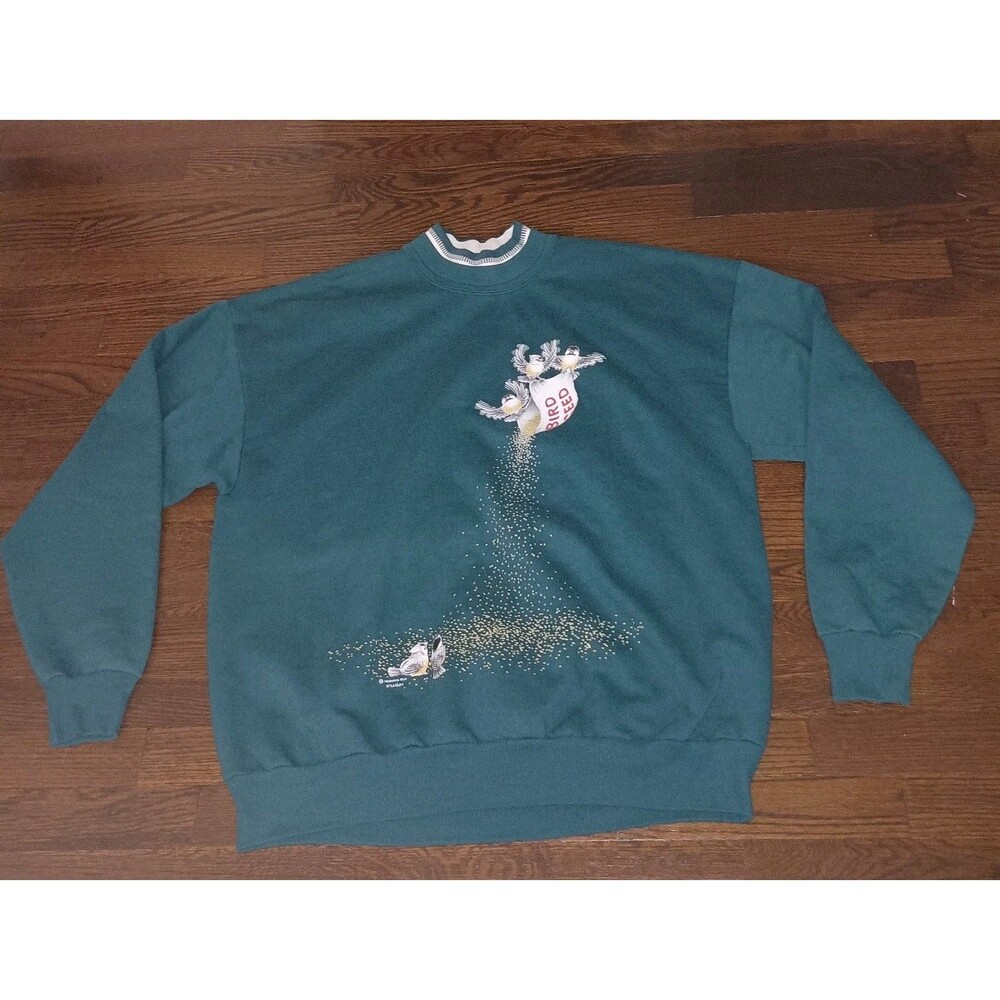 Vintage Morning Sun Sweatshirt Womens XL Bird Seed Birdseed Embroidered Grandma